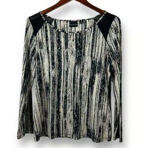 Tribal Women's Size M Long Sleeve Top Black Beige Ikat Stripe